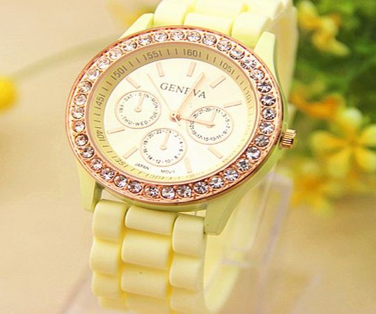 Menu Life 13 colors Ladies brand GENEVA Watch Classic Gel Crystal Silicone Jelly watch (Black)