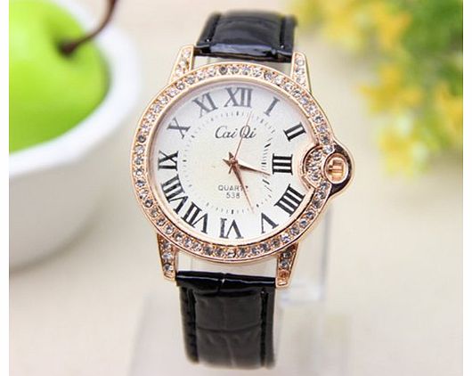 5 colors Shining Colored CaiQi Woman Watch Dress Watch PU leather (Black)