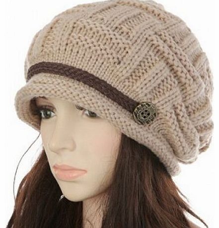 Mestall Women Knit Snow Hat Winter Snowboarding Beanie Crochet Cap (Beige)