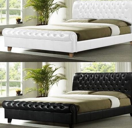 MFH Brand New Chesterfield Diamante Black Double Sleigh Bed Frame