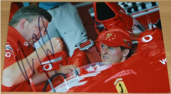 MICHAEL SCHUMACHER and ROSS BRAUN SIGNED 6 x 4