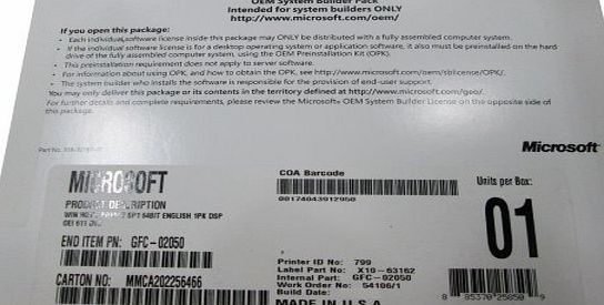 Microsoft Windows 7 Home Premium with Service Pack 1, 64-bit, English, 1 Pack, DSP OEI (PC) (This OEM software is intended for system builders only)