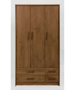 milan 3 Door 4 Drawer Wardrobe - Walnut Finish