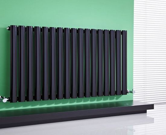 Milano Aruba - High-Gloss Black Horizontal Designer Radiator 635mm x 1000mm - Single Panel Oval Vertical Column Rad - Luxury Central Heating Radiators - Fixing Brackets included - 15 YEAR GUARANTEE