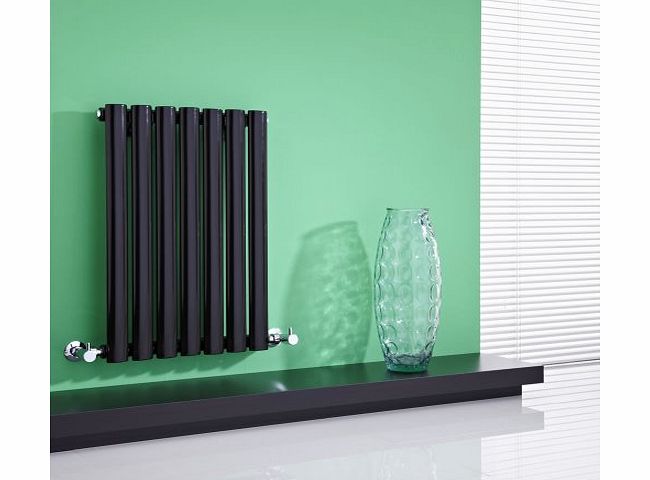 Milano Aruba - High-Gloss Black Horizontal Designer Radiator 635mm x 415mm - Single Panel Oval Vertical Column Rad - Luxury Central Heating Radiators - Fixing Brackets included - 15 YEAR GUARANTEE