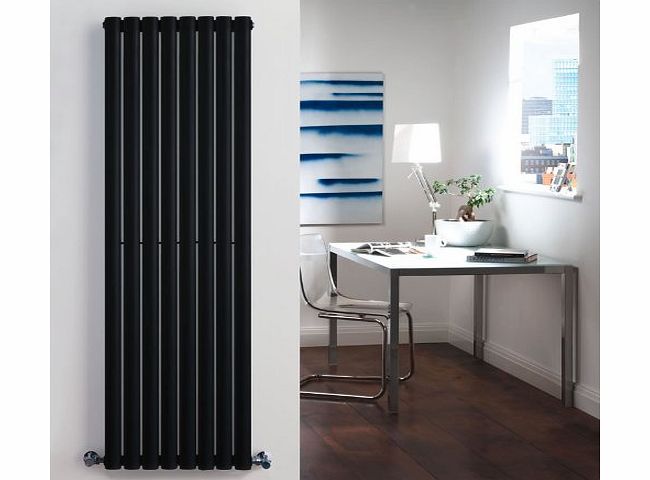 Milano Aruba - High Gloss Black Vertical Designer Radiator 1600mm x 472mm - Oval Vertical Column Rad - Luxury Central Heating Radiators Fixing Brackets included - 15 YEAR GUARANTEE!