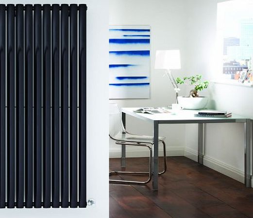 Milano Aruba - High-Gloss Black Vertical Designer Radiator 1600mm x 590mm - Oval Vertical Column Rad - Luxury Central Heating Radiators Fixing Brackets included - 15 YEAR GUARANTEE!