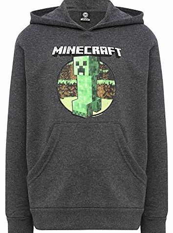 Minecraft Boys Minecraft Retro Creeper Character Print Hoody Jumper Charcoal 11/12 Yr