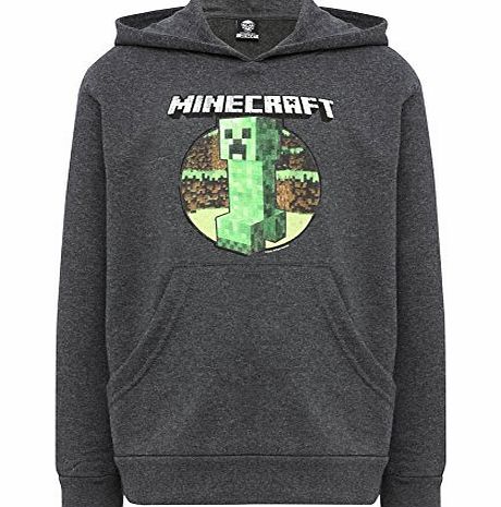 Minecraft Boys Minecraft Retro Creeper Character Print Hoody Jumper Charcoal 5/6 Yr