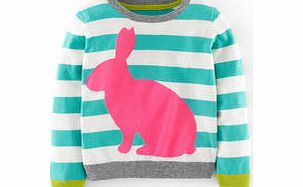 Mini Boden Fun Jumper, Lido Bunny,Grey Marl Stars,Provence