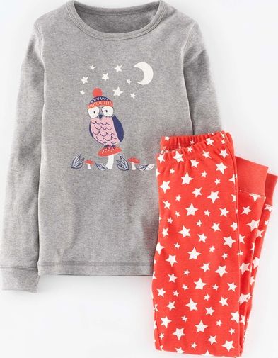 Mini Boden Glow In The Dark Long Johns Grey Marl Owl Mini