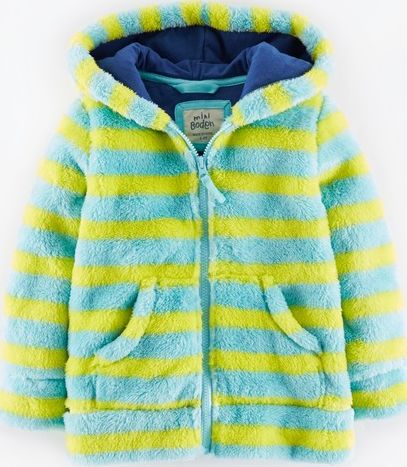 Mini Boden Hooded Teddy Zip Through Vintage Blue/Lemon