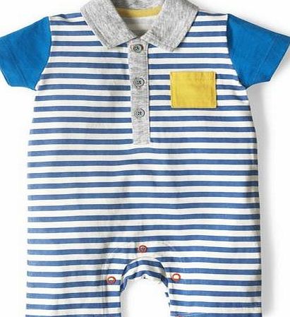 Mini Boden Hotchpotch Polo Romper Sail Blue/Ecru Stripe