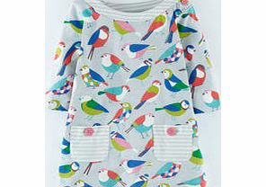 Mini Boden Jersey Printed Tunic, Light Grey Geo Birds,Navy