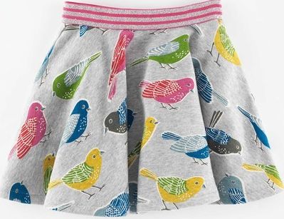 Mini Boden, 1669[^]34898916 Jersey Twirly Skirt Grey Marl Birds Mini Boden,
