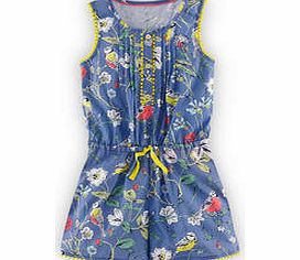 Mini Boden Pretty Playsuit, Regatta Blue Garden Birds,Hot