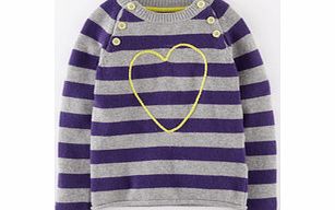 Mini Boden Stripy Stitch Jumper, Violet/Grey Marl