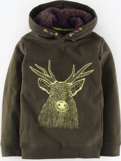 Mini Boden Superstitch Logo Hoody Dark Khaki/Acid Yellow