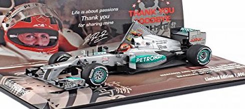 Minichamps 1:43 Mercedes W03 F1 M. Schumacher Brazil 2012 Last Race With Flag