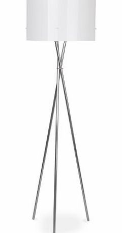 MiniSun Modern Silver Chrome Metal Tripod Floor Lamp with a White Drum Shade