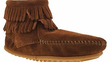 kids minnetonka brown double fringed side zip