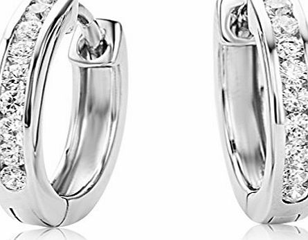 Miore Sterling Silver womens Channel Set Zirconia Hinged Hoop Earrings MSM079E