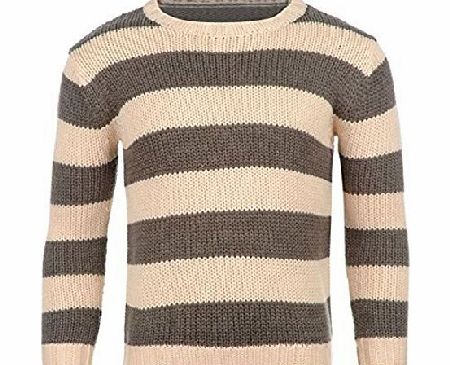 Miso Kids Mini Stripe Knit Junior Girls Soft Long Sleeved Top Jumper Sweatshirt Lt Pink/Dk GryM 7-8 (SG)