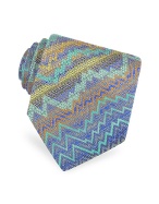 Missoni Blue Zig Zag Lines Woven Silk Tie