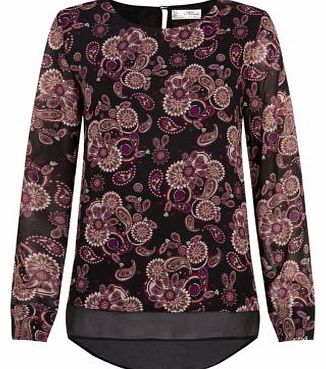 Misumi Black Paisley Print Layered Blouse 3229284