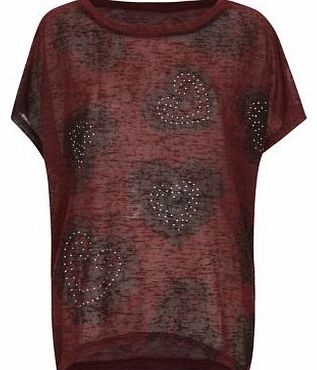 Burgundy Oversized Baroque Heart T-Shirt
