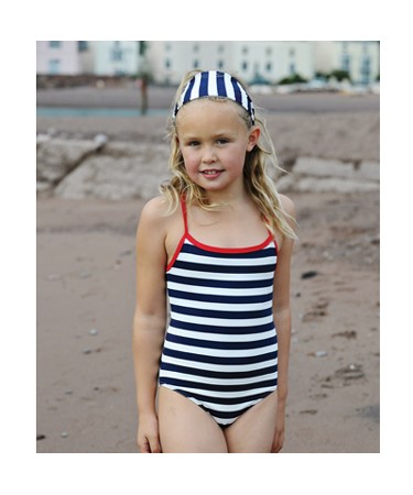 Navy & White Spaghetti Strap Swimsuit