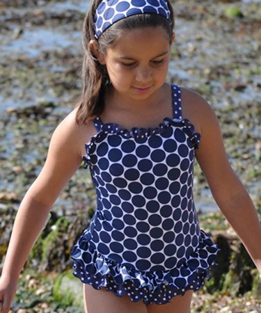 Navy Spot Frilled Swimsuit