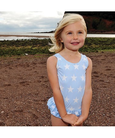 Sky Blue & White Star Print Swimsuit