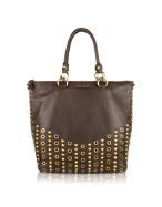 Miu Miu Brown Studded Deer Leather Tote Bag