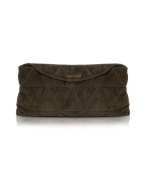 Miu Miu Large Quilted Suede Clutch w/Shoulder Strap