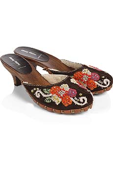 Miu Miu Wool floral embroidered clogs