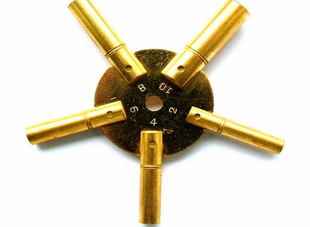 MKCLOCKS Brass 5 Star Clock Winding Key Even Sizes