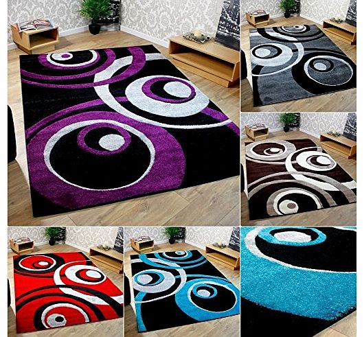 Modern Style Rugs ***CHOICE OF 5 COLOURS *** Black Purple Red Grey Brown Cream Teal Blue Swirls Pattern Modern Rug Lar