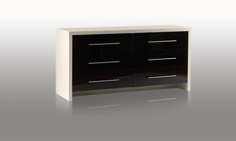 Bedroom Black Gloss 6 Drawer WideChest