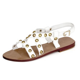 Vintage White Leather Studded Hens Sandal