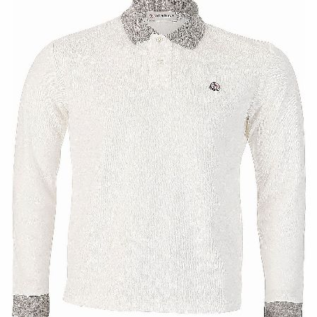 MONCLER Piquet Long Sleeve White Polo