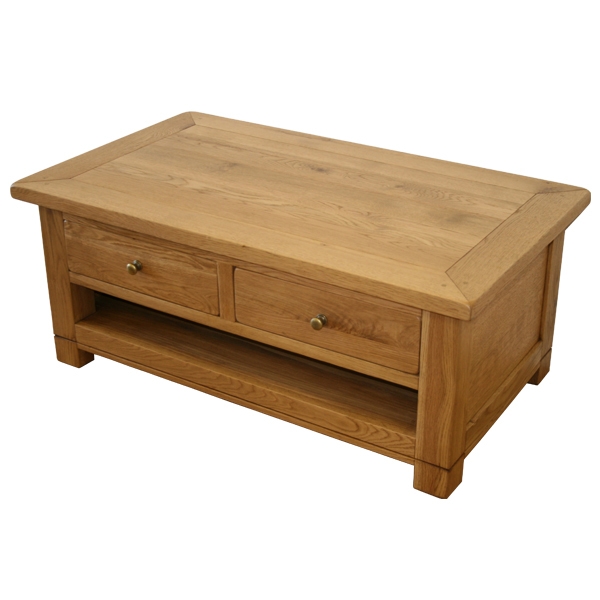 Solid Oak Rectangular 2 Drawer Coffee