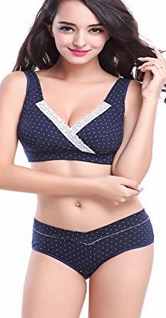 Moolecole Maternity Nursing Bra Knicker Set Woman Feeding Bralette (M, Navy Blue Point)