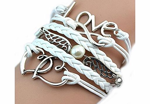 Moonar LOVE Bracelet Angel Wings Bangle Girls Punk Dual Hearts Hand Chain Handmade Cuff Bangle Women Vintag