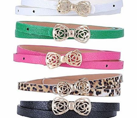 Moonar Womens Lady PU Leather Skinny Thin Narrow Bowknot Waist Belt Waistband Strap (Black)