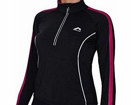 More Mile Womens Hi Viz Half Zip Black Pink Long Sleeve Running Top MM2041