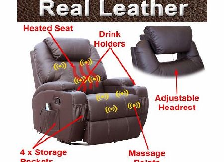 More4Homes CINEMO 9 in 1 LEATHER RECLINER CHAIR ROCKING ADJUSTABLE HEADREST MASSAGE SWIVEL HEATED GAMING NURSING CINEMA (Black)