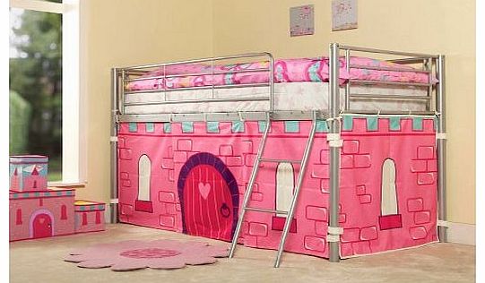 KIDS PRINCESS METAL MID SLEEPER GIRLS CABIN BUNK BED TENT INCLUDED