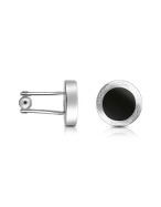 Moreschi Black Enamel Round Signature Cuff Links