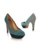 Moreschi Three-tone Green Suede Platform Pump Shoes